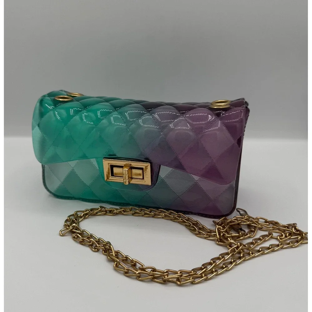 Jelly Crossbody Bag Womens Small‎ Teal Purple Mermaidcore Quilted Ombre